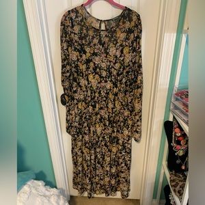 Wild Fable Plus floral long sleeve mesh midi dress✨with full cami slip